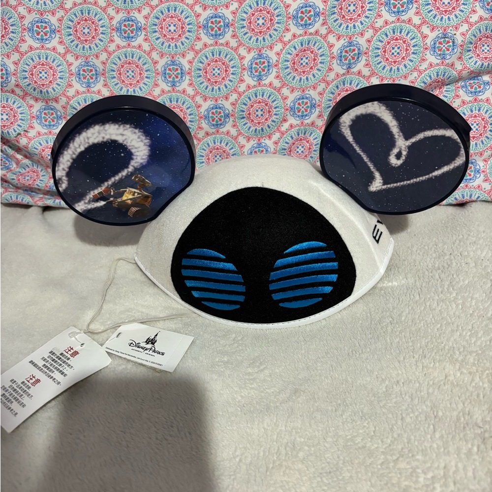 Disney Kids' White and Black Eve Hat with Blue and Purple Ears